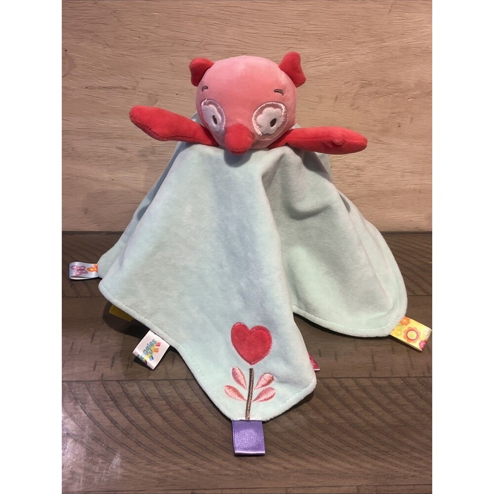 Taggies Pink Owl Lovey Security Blanket Baby Mint Green Heart Flower Plush Satin